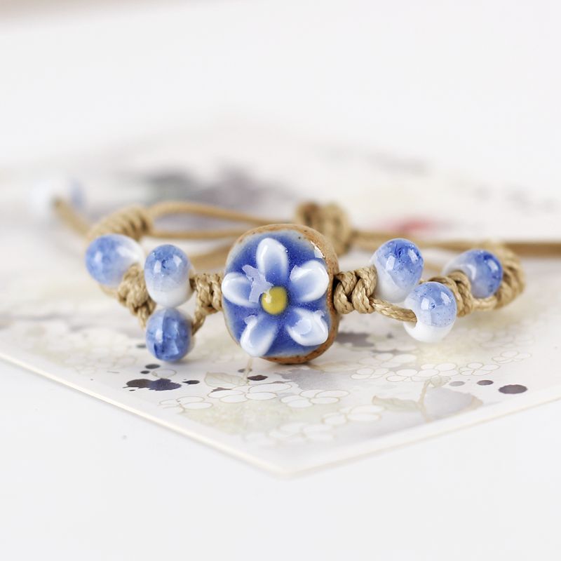 3pcs Set of Fresh Hand-Pinched Flower Ceramic Bracelets